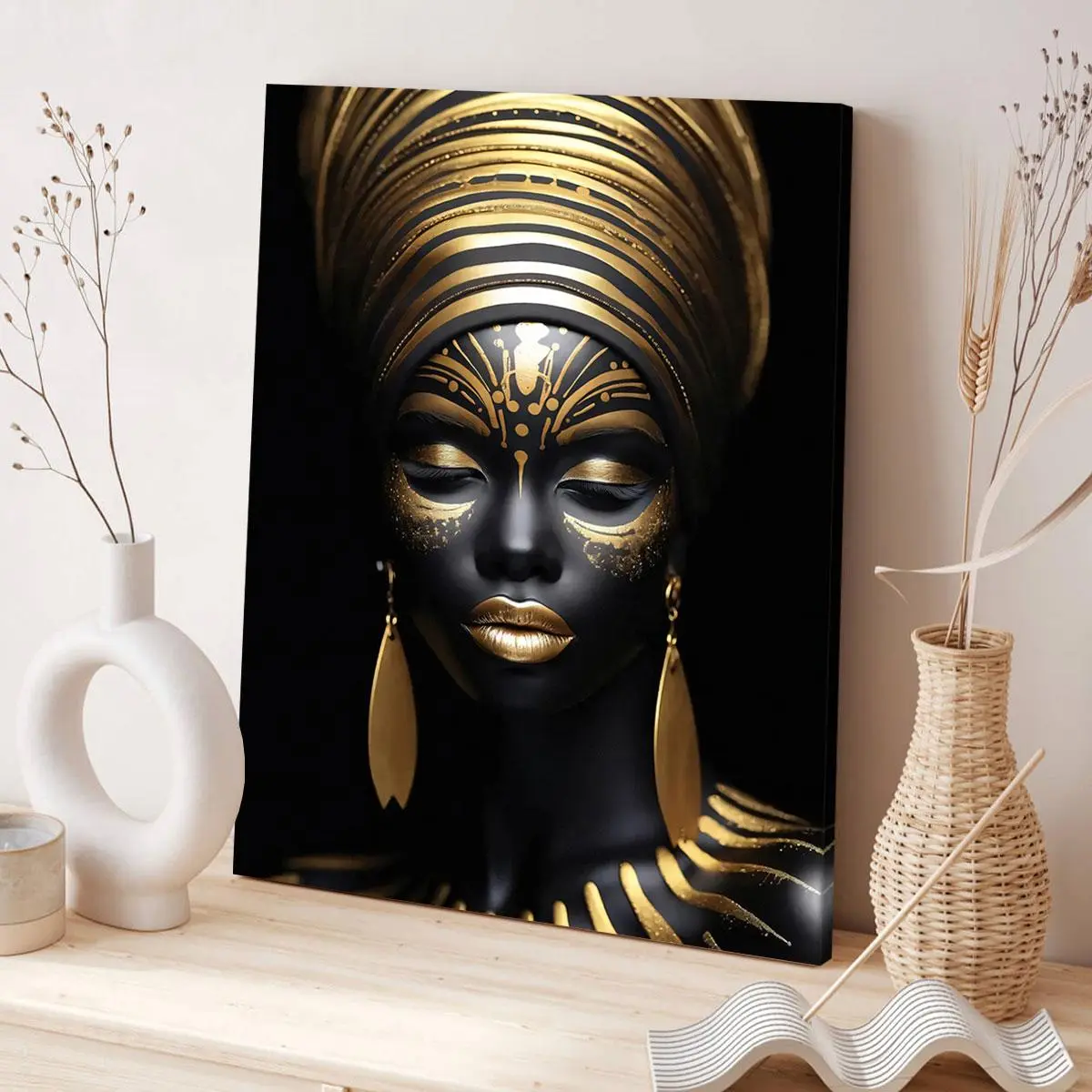 Abstract Woman Pattern Canvas Painting with Frame, Abstract Face Design, Modern Art Print, Wall Art Decor for Home Living Room Bedroom Office, Ornaments