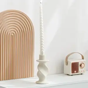 Retro Style Ceramic Candle Holder Set of 3 Beige Vintage Design for Home Decor - Ceramic Material Vintage Ornaments