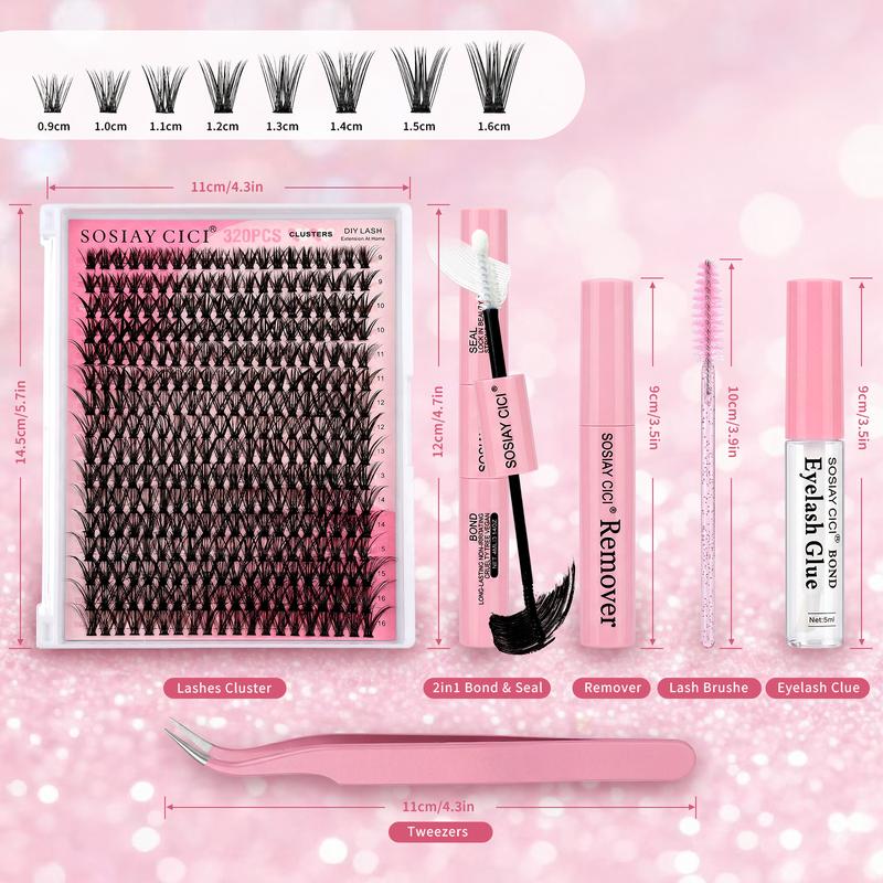 DIY Lash Extension Kit Volume Lash Clusters 40D D Curl Individual 320 pcs Lashes Lash Clusters Kit Thick Eyelash Extension Kit Lash Bond Seal Lash Tweezers Remover Brush for Self Application at Home Save Money(9-16MIX Lash Kit)
