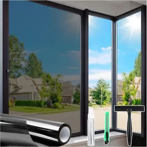 One Way Privacy Window Film with Tool Window Tint for Home Heat Control Sun Blocking Anti UV Mirror Reflective Covering See Out Not in Static Cling No Glue Black-Silver 17.5" x 78.7"