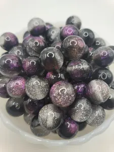 16mm  "Purple Poison" Black, Silver & Purple Glitter Resin Beads 10 pack