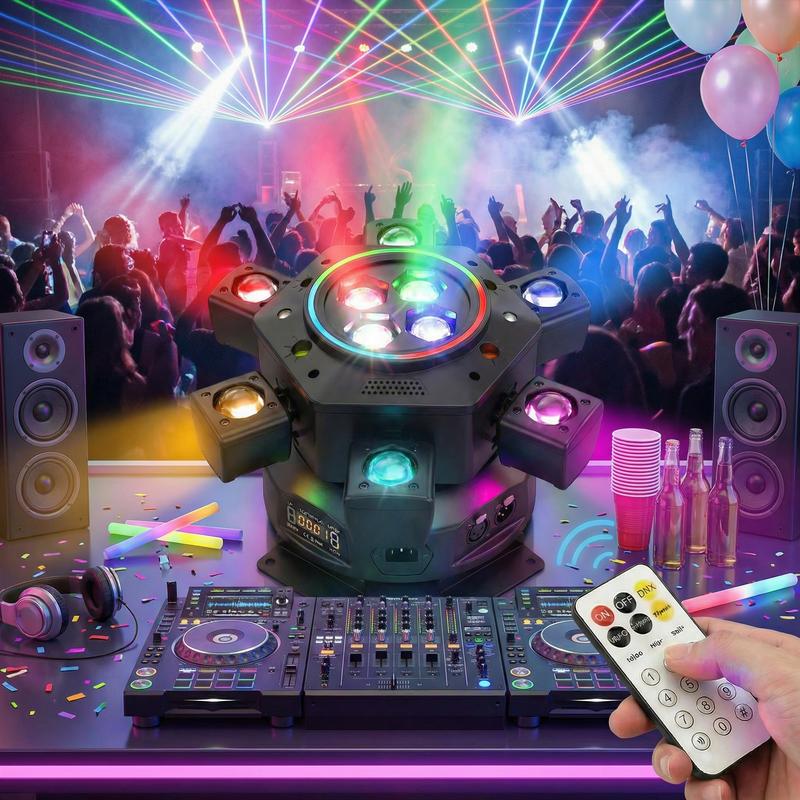 6-IN-1 Moving Head DJ Lights with RGBW 6-Arm Beams Bee-Eyes Effect 4 LED Strobes DMX-512 Sound Activated Stage Lights for Party Disco KTV Wedding Club 6-IN-1 Moving Head DJ Lights with RGBW 6-Arm Beams Bee-Eyes Effect 4 LED Strobes DMX-512 Sound Activated Stage Lights for Party Disco KTV Wedding Club