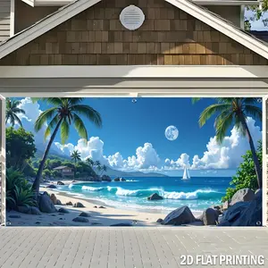 Vibrant Beach Wall Flag Backdrop Ocean Palm Trees Backdrop Tropical Background Cloth Summer Tapestry Wall Hanging Photography Background Polyester Fiber Garage Entryway Garden Party Event Decor Studio Prop Vacation Wall Art