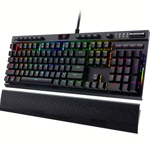 2024-NEW-RisoPhy PRO RGB Mechanical Gaming Keyboard, Per-Key RGB Illumination, Macro Keys & Dedicated Media Controls, Detachable Wrist Rest, Aluminum Frame, Hot Swappable Linear Red Switches Wired Keyboard