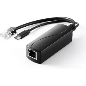 Gigabit Type C PoE Splitter 5V 3A, IEEE 802.3af/at Standard, 10/100/1000Mbps Type C Power Over Ethernet Splitter with RJ45 Port and TYPEC Port(TYPEC0503G Black)