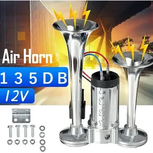 Metal Double Tube Electric Air Horn with Relay & Electric Pump 12V Super Loud Warning Horn Universal Fit for Cars SUV RV Trucks Motorcycles Off-Road Vehicles Ships and Modified Vehicles