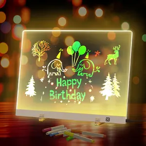 Acrylic Dry Erase Board with Light, 10 Changing ColorsMessage Note Board with Stand as Night Light forRoom,Store,Office, for Adults Touch Control, with 7Markers (11.8"X7.8")