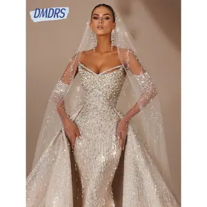 Royal Exquisite V Neck Wedding Dress With Detachable Tail Charming Sequins Tassel Elegant Customized Romantic Beaded Bride Wear