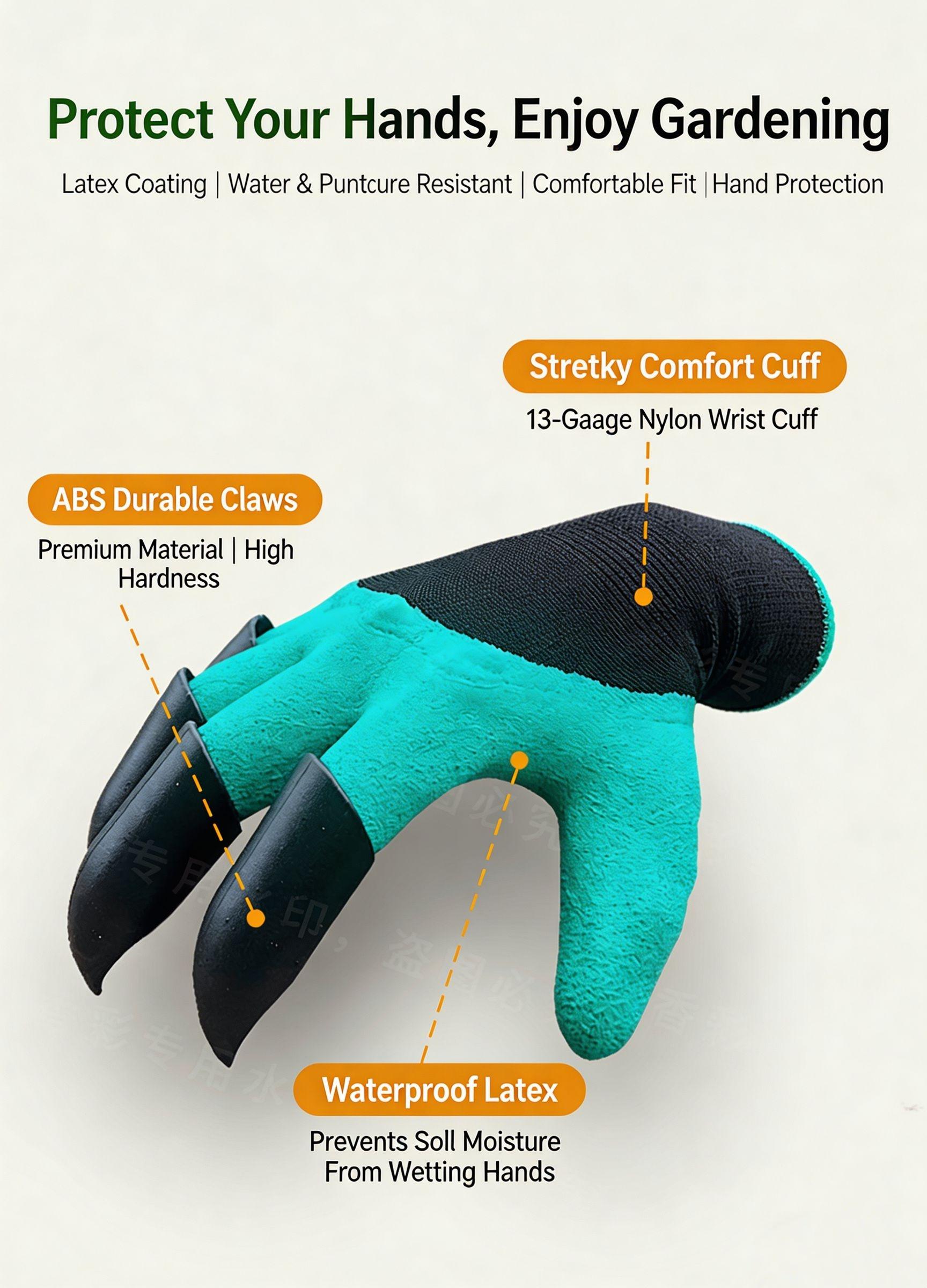 Clawed Gloves, Gardening Gloves, Clawed Digging Gloves, Flower and Vegetable Planting Gloves, Thorn-Resistant, Landscaping, Rubber-Coated