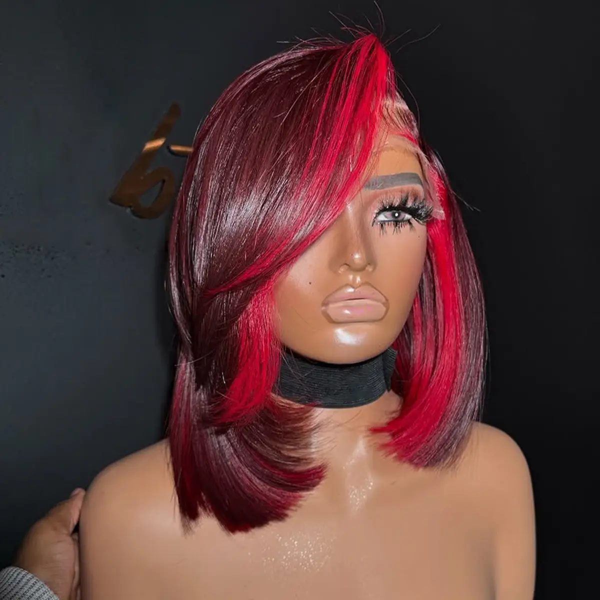 Highlights Red 99J Colored Bob Wig Human Hair 180% Density 13x4 Lace Frontal Wig Human Hair Wig For Women Burgundy Transparent Thin Lace Pre-Plucked Short Bob Wig, Heat Resistant