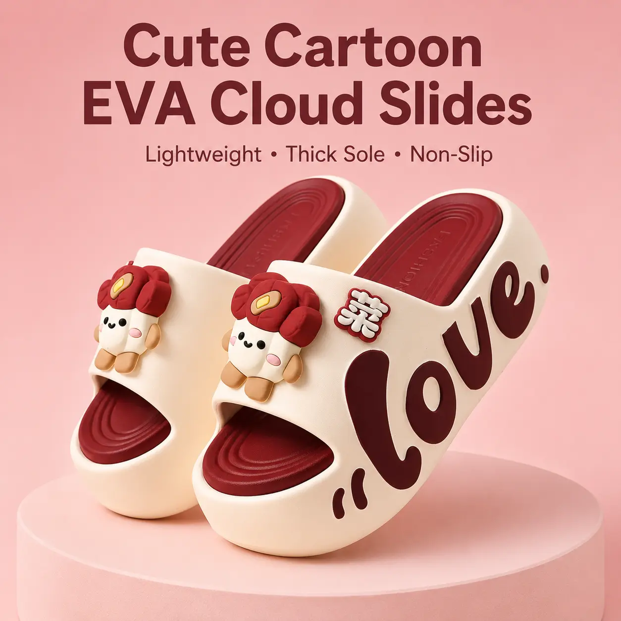 Women’s Animal Print Cloud Slides, EVA Thick Sole Slip-Resistant Slippers for Beach, Pool, Shower, Dorm, Indoor & Outdoor Wear