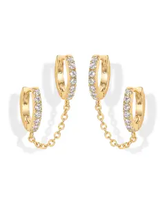 PAVOI 14K Gold Chain Earrings for Women | Double Piercing Dangle Chain Huggie Hoop Earrings |Double Cubic Zirconia  Stud Ear Cuff Earrings for Women