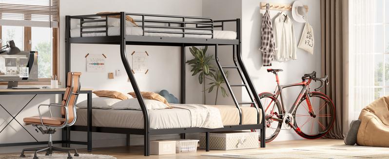 Twin Bunk Metal Bed with Ladder and Guardrails Heavy Duty Metal Construction Suitable for Teens and Adults Ideal for Families and Guests