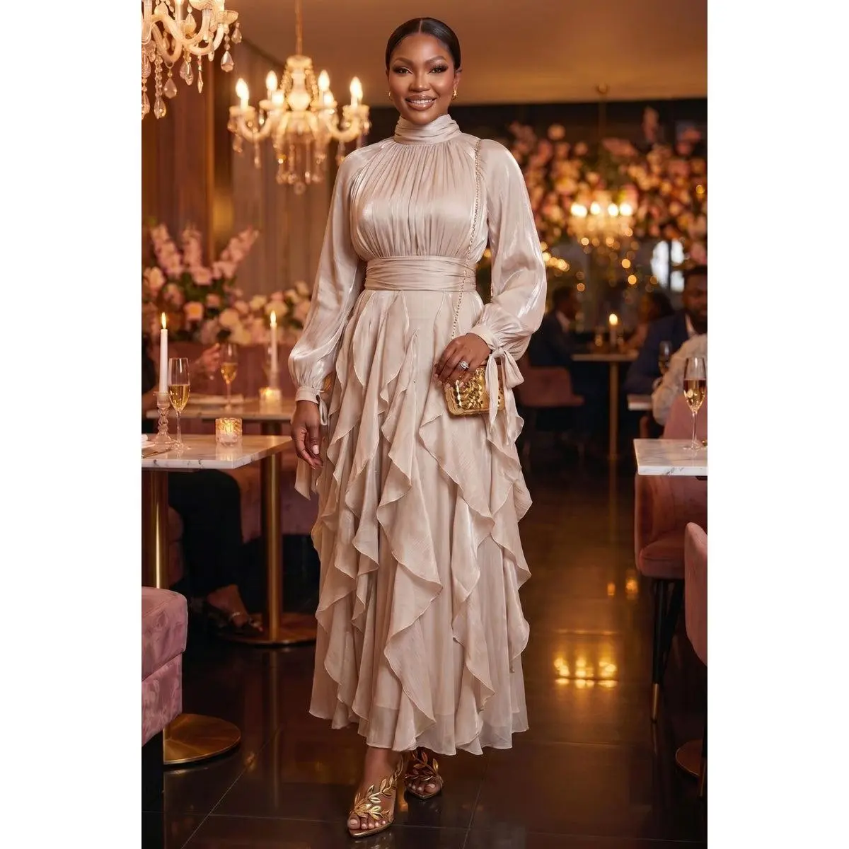 Seraphine Cascade Dress | Beige