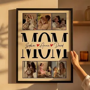 Personalized MOM Photo Collage Poster, Custom Family Name Wall Art, Meaningful Mother’s Day Gift for Mom, Warm Memory Keepsake Home Decor