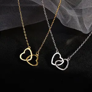 Romantic Interlocking Hearts Necklace - Elegant Gold & Silver Double Heart Pendant Jewelry for Couples & Best Friends