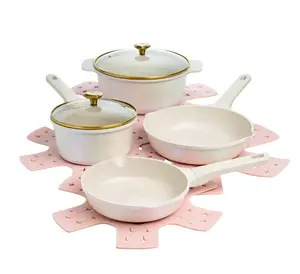 Clean Ceramic Nonstick Cookware Set with Heart Knobs, Iridescent White, Includes Various Pieces, Durable and Easy to Clean Aluminium Stylish