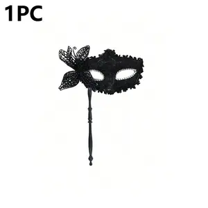 Women's Masquerade Mask with Handle, Half Face Party Mask, Halloween Floral Mask, Fashion Prop for Parties, Festivals, Performances