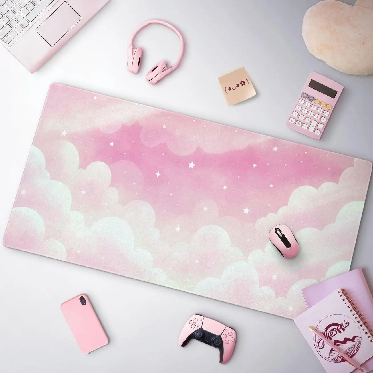Pink & White Clouds Mousepad, Cute Pastel Desk Mat, Kawaii Clouds And Sky Gaming Mouse Pad, Large Extended Mat, Minimalist Office Decor