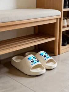 Dynamic Blue Sole Soccer Print Cloud Sandals, Sporty Style, Fan Home Slippers, Casual Eva Material, Medium Width, All Seasons
