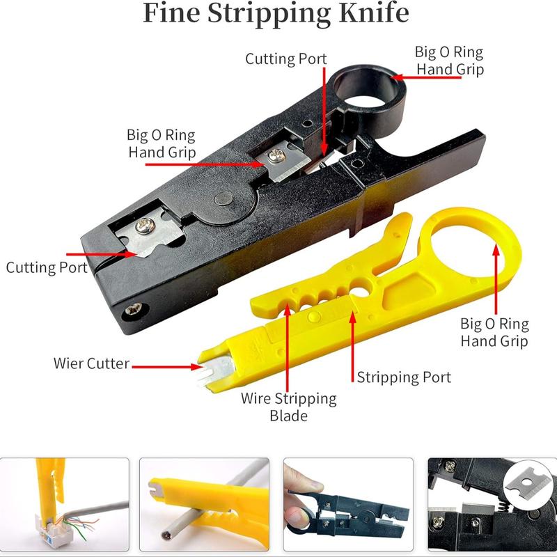 Portable Ethernet Cable Crimping, Rj45 Rj11 Connectors, Cat5 Cat5e Cat6 Testers, Includes 110 Punch Down Tools, Wire Stripping Machine