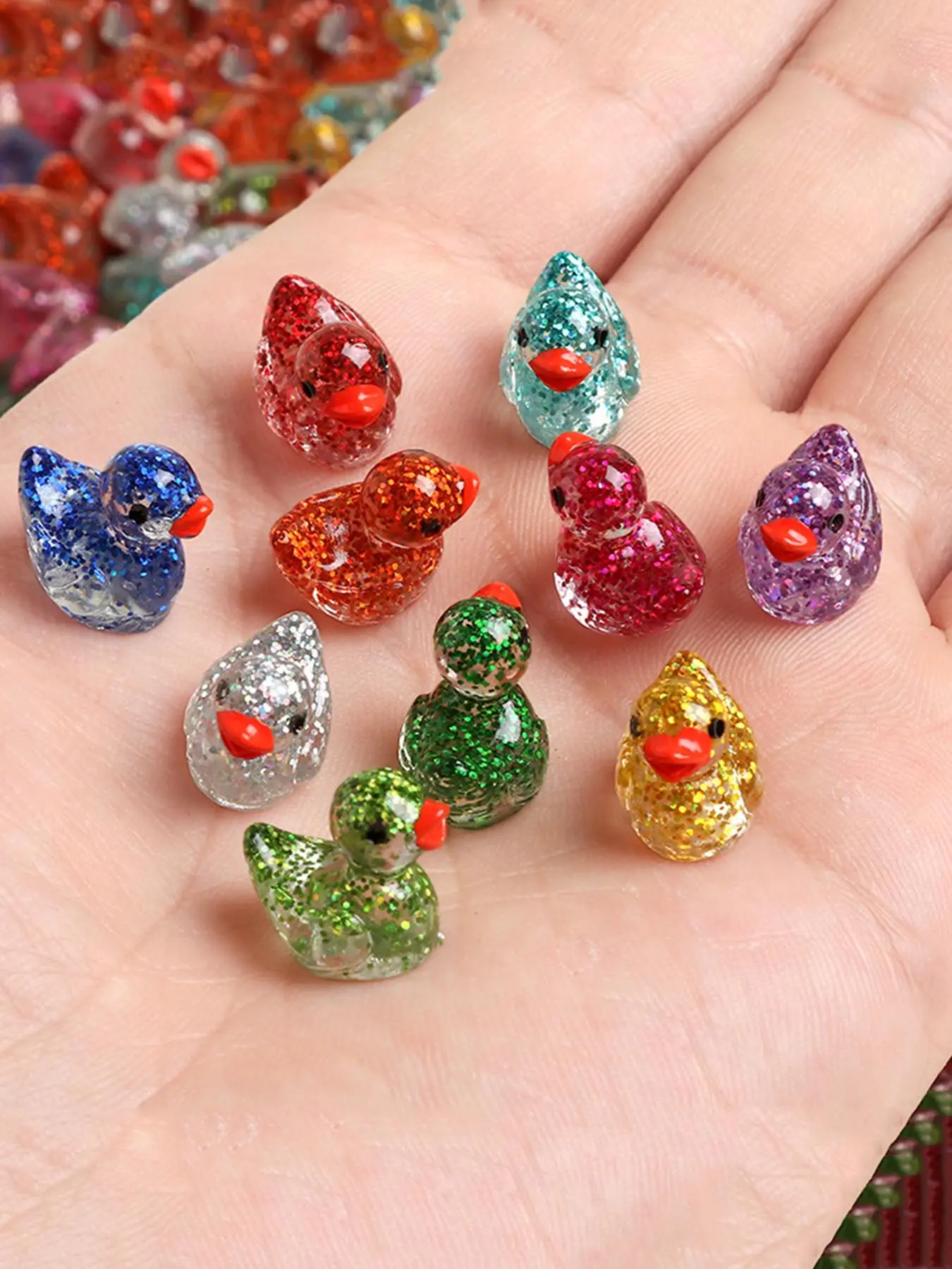 50pcs Glitter Duck Miniature Resin Accessories, DIY Handmade Accessories, Cute Decorative Crafts, Charm, Little Yellow Duck Doll Pendant, Micro Landscape, Moss Landscaping Small Ornaments, Garden, Dollhouse Ornaments, Decoration, Luminous Onion Mini Duck