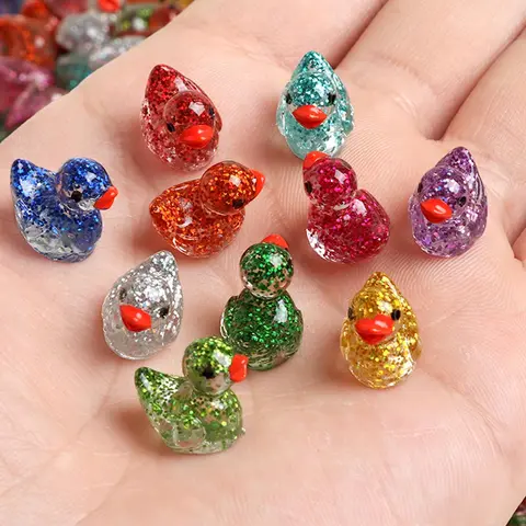 50pcs Glitter Duck Miniature Resin Accessories, DIY Handmade Accessories, Cute Decorative Crafts, Charm, Little Yellow Duck Doll Pendant, Micro Landscape, Moss Landscaping Small Ornaments, Garden, Dollhouse Ornaments, Decoration, Luminous Onion Mini Duck