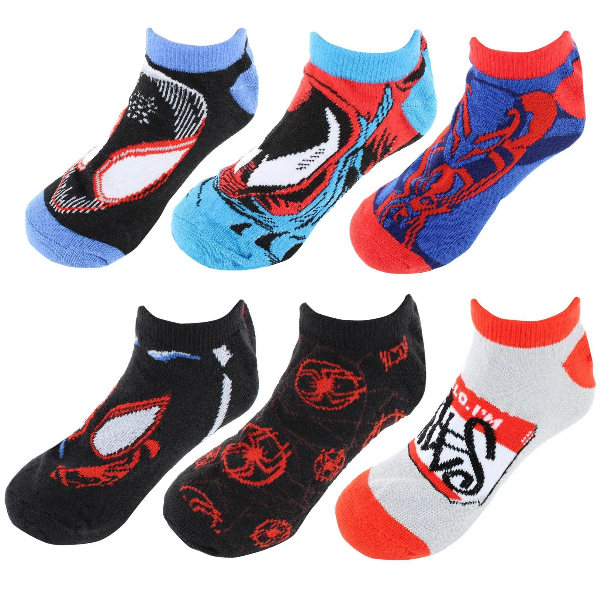 U.P.D., INC Boys' Spider-Man Across The Spiderverse No Show Socks - 6 Pack, Bold Graphics, Low-Cut, Soft Fabric, Invisible, for 13-14 Years Kids