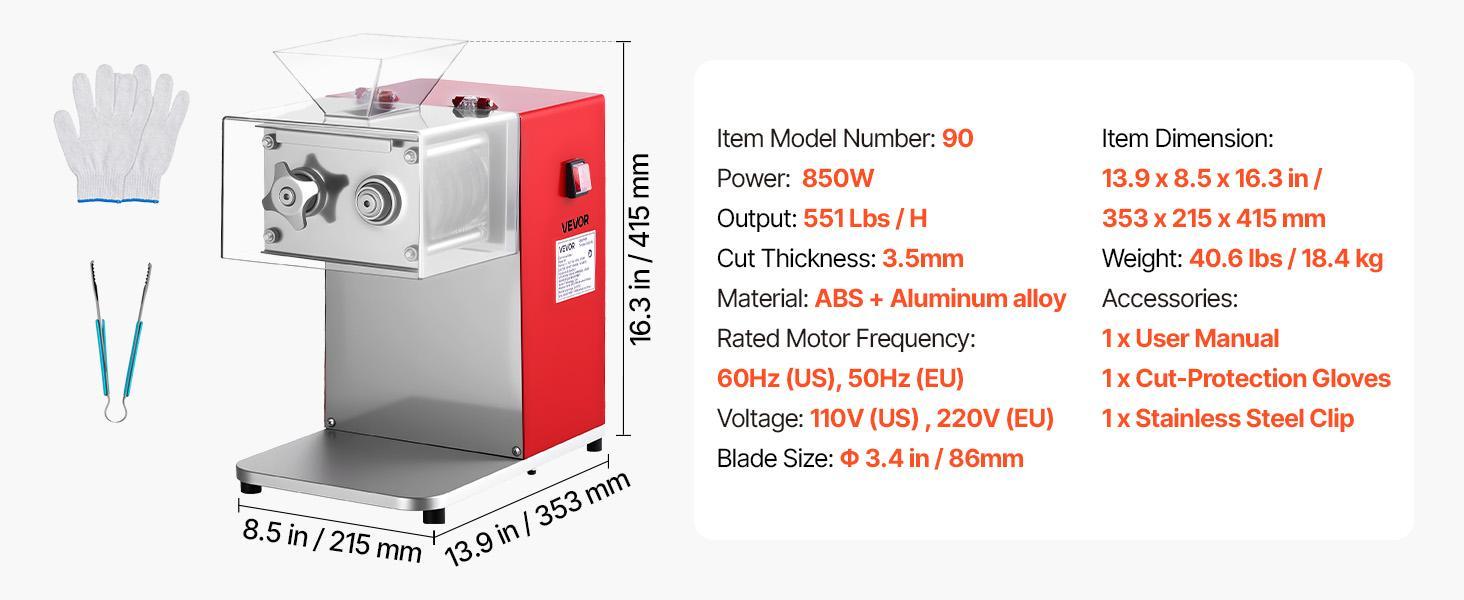 【Summerfinds】VEVOR Meat Cutting Machine, 850W Commercial Slicer, 3.5mm Heavy Duty Stainless Steel Blade Shredder for Boneless Meat Soft Vegetables, Electric Food Slicers for Kitchen Restaurant Supermarket