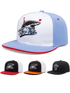 Fashionable and trendy new shark jumping embroidery color blocked flat brimmed hat men's street hip-hop hat women's outdoor casual hat sports hat outdoor decorative hat sunshade hat baseball hat