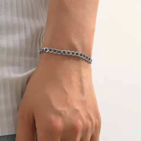 1 Piece Simple Plain Stainless Steel Wrist Link, Casual All-match Jewelry for Men's Gift, Female Classic Fashion Accessories for Daily Wear, Minimalist Chain Bangles, High Quality Bracelet, Durable Bracelet, Stainless Steel Bracelets
