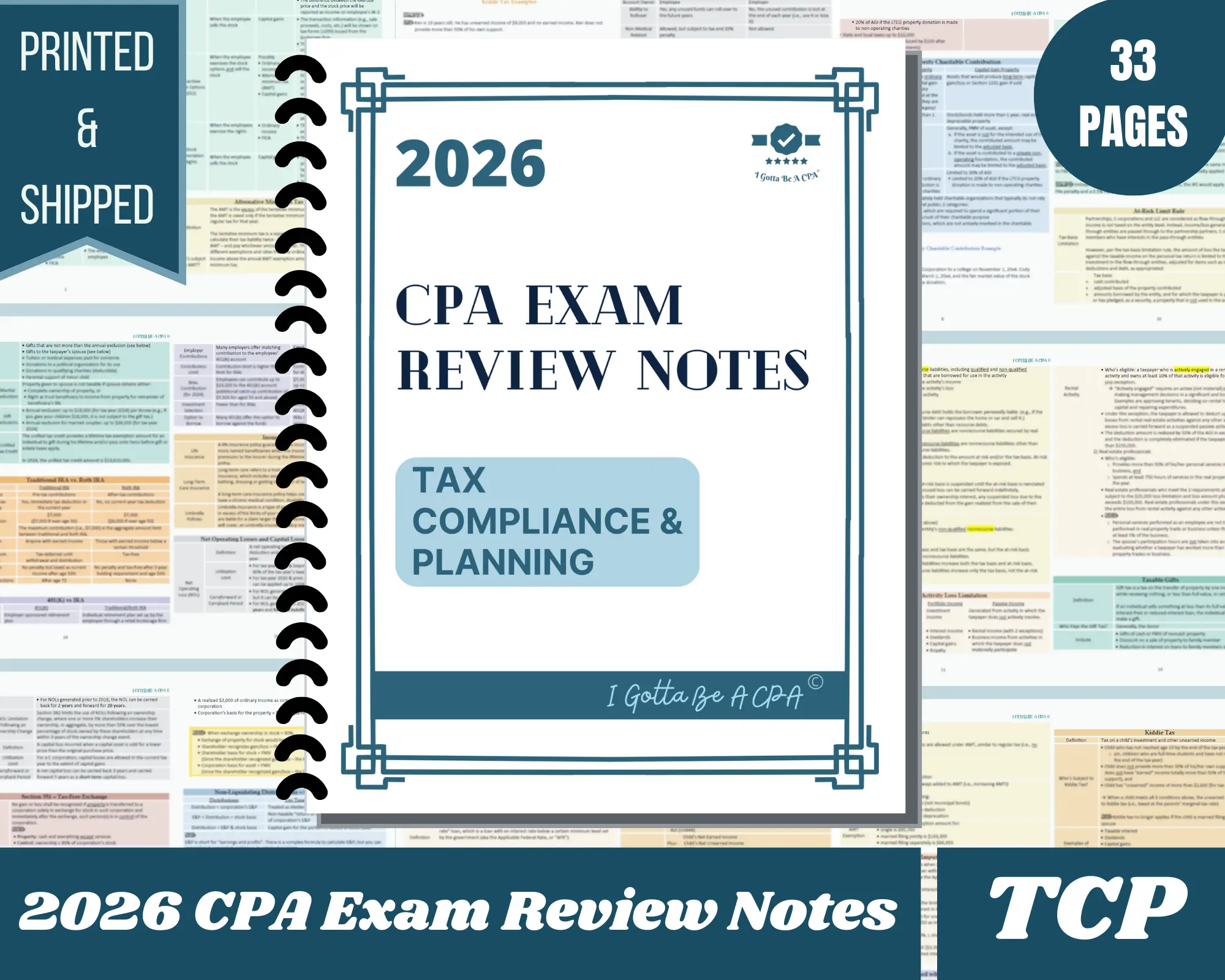 2026 | CPA Exam Review Notes - TCP | Printed & Shipped | 33 Pages | Tax Compliance and Planning | 2026 Edition