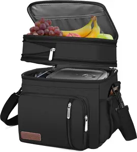 15L Insulated Lunch Cooler Bag – Double Layer Leakproof Lunch Box Tote for Work, Travel & Picnic, Men & Women, Black