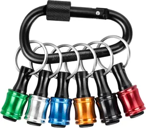 1/4 Bit Holder Keychain 6pc, 1/4 inch Hex Shank Bit Holders, Quick Release Bit Holder For Nut Driver, Screwdriver & Drill Bits w/Key Chain Carabiner
