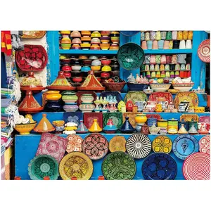 BenBen 1000 Piece Moroccan Pottery Jigsaw Puzzle for Adults 26.63 x 19.25 inches with Letters on Back Challenging Puzzle for Game Night and Family Time Premium Quality Sturdy Pieces