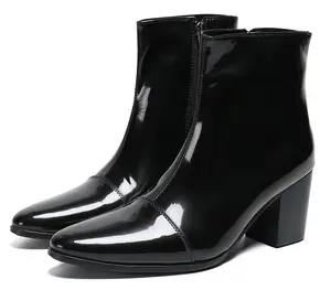 Men's Heeled Dress Boots - Pattern Leather Zipper Ankle Chelsea Boots