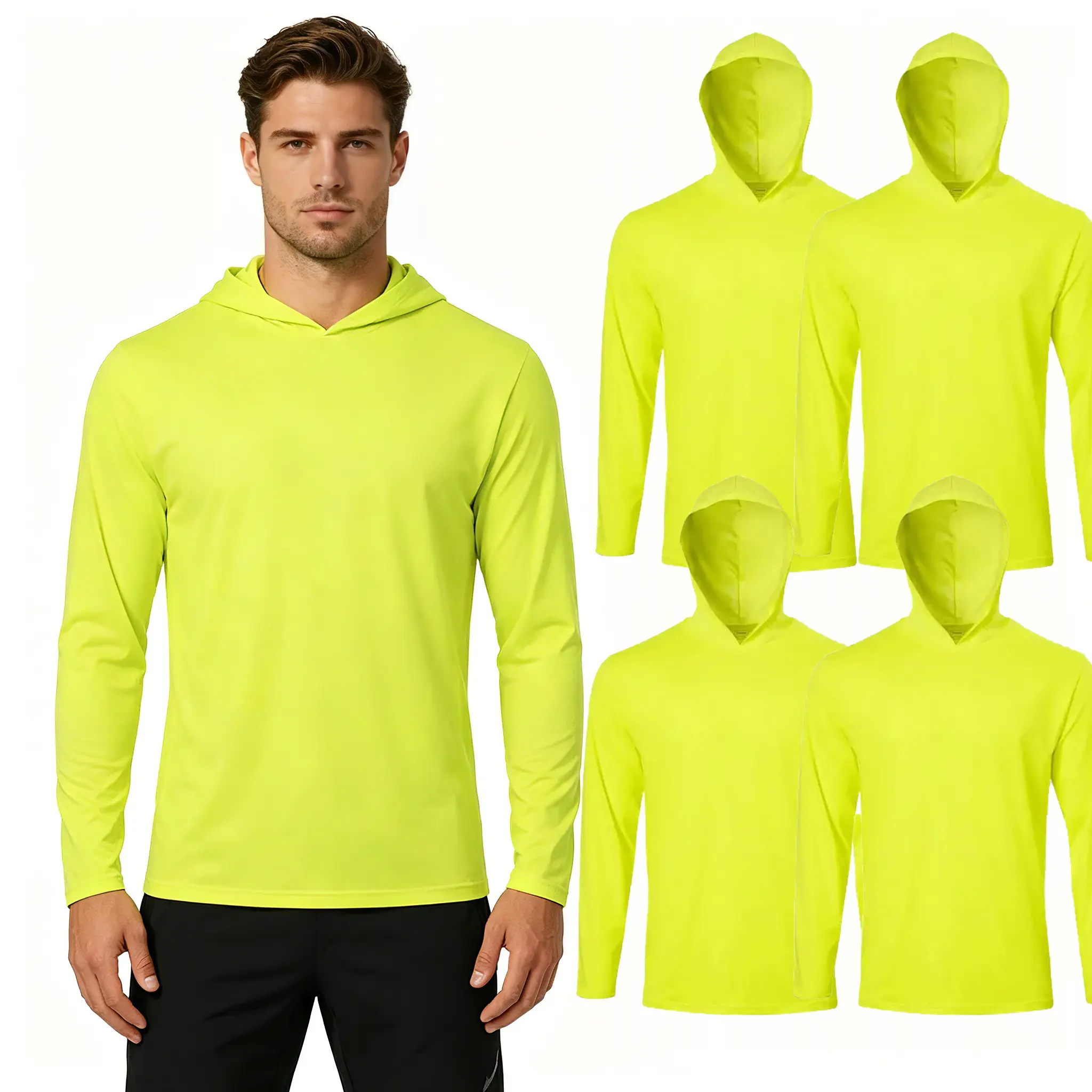 Men’s 5-Pack Better-Fitting Long-Sleeve Quick-Dry UV-Protection Pullover Basic Hoodies, Dry Fit Athletic Clothes, Fitness Sport Top for Gym, Outdoor Sports, All-Season Activewear Casual Wear