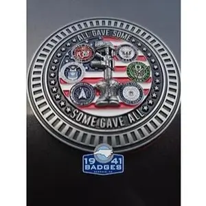 SOME GAVE ALL BADGE Stainless Steel US Edition 1941-2041 Commemorative 2D 3D Design with American Flag & Military Logos Raised Lettering Grooved Edging