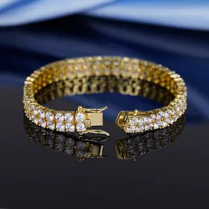 Double row 3.0mm tennis bracelet, unisex, inlaid with round cubic zirconia, hip-hop style bracelet, sizes are 6.5/7/7.5/8/8.5 inches