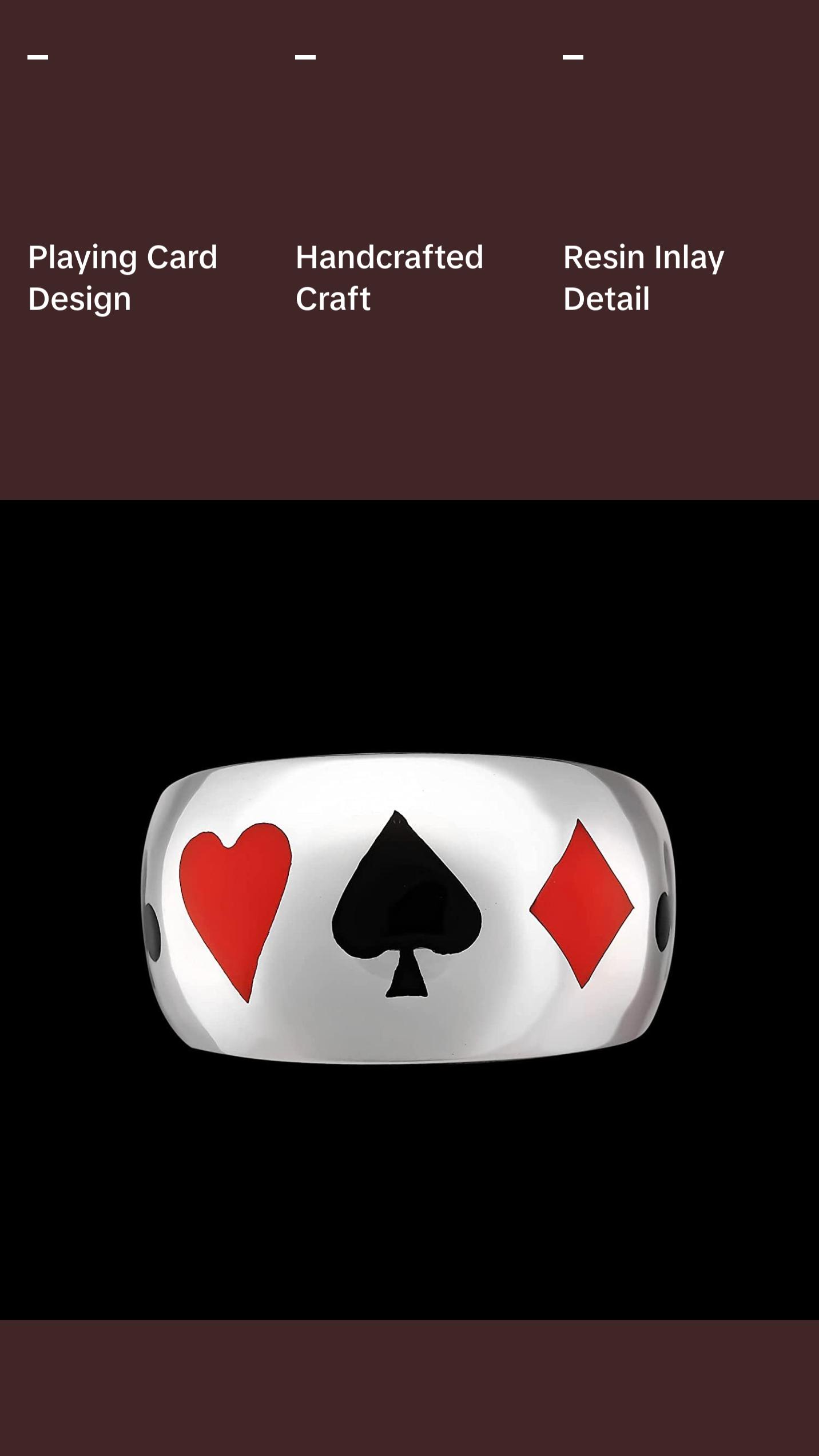 Size 10-925 Sterling Silver Card Shark Ring, Black & Red Resin, Playing Card Design, Handcrafted Symbol Jewelry