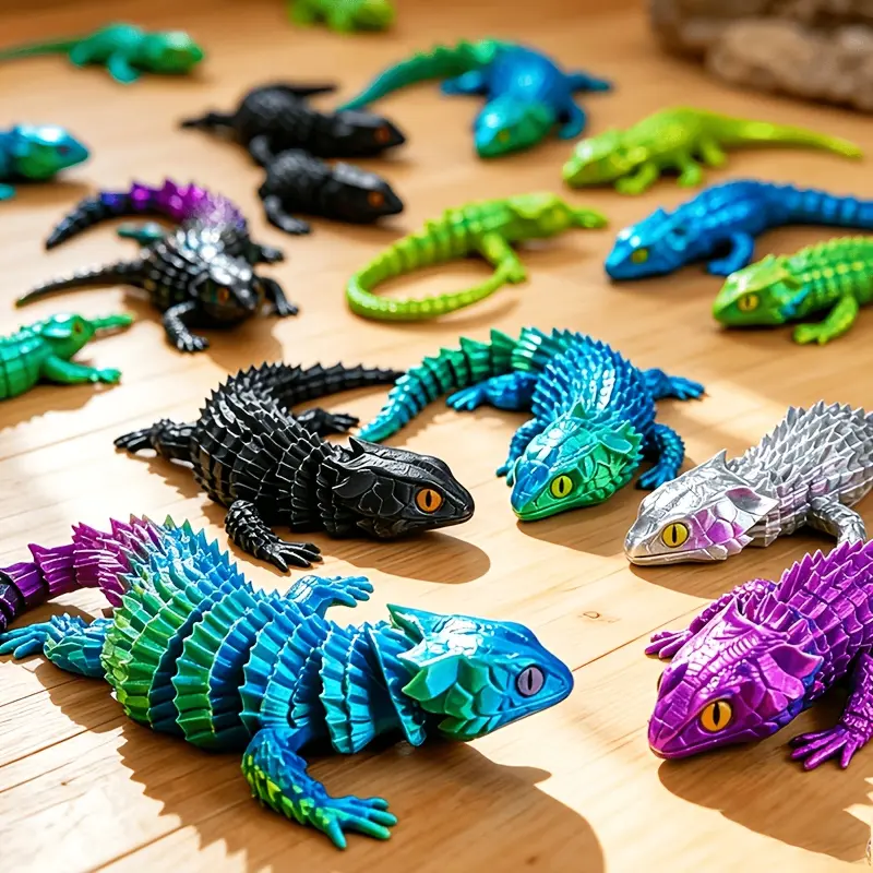 9pcs 3D Printed Lizard Ornament，Articulated Lizard Decor，Flexible Lizard Sculpture，Desktop Lizard Figurine，3D Printed Articulated Reptile，Home Tabletop Art Decor，Realistic Lizard Statue