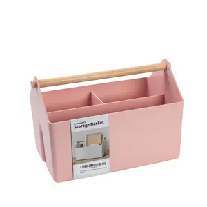 Portable Storage Basket with Wooden Handle
