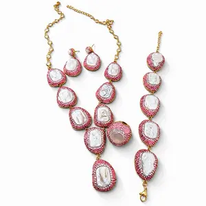 Maite Jewelry                                      IMPERIAL Set - Elegant Turquoise and Gold Tone Necklace, Earrings, and Bracelet Collection
