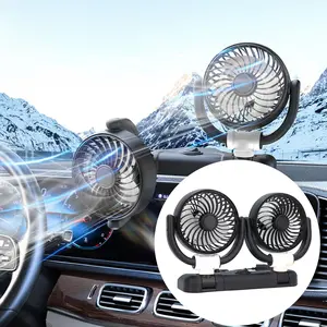 Foldable Dual Head Fan， Silent Cooling ，2 Speeds ，360 Degree Rotation， DC5V USB Vehicle Fan for Car Dashboard
