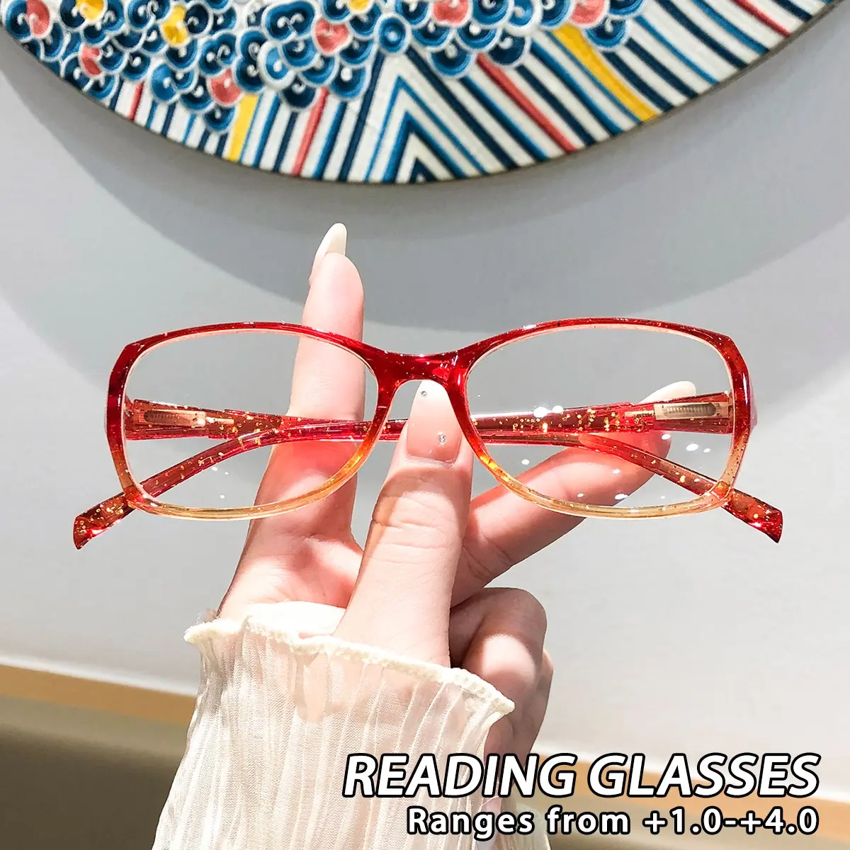Women's Plastic Square Floral Reading Glasses, Vintage Elegant Classic Stylish Casual Fashion Eyewear, Trendy Old Flower Design