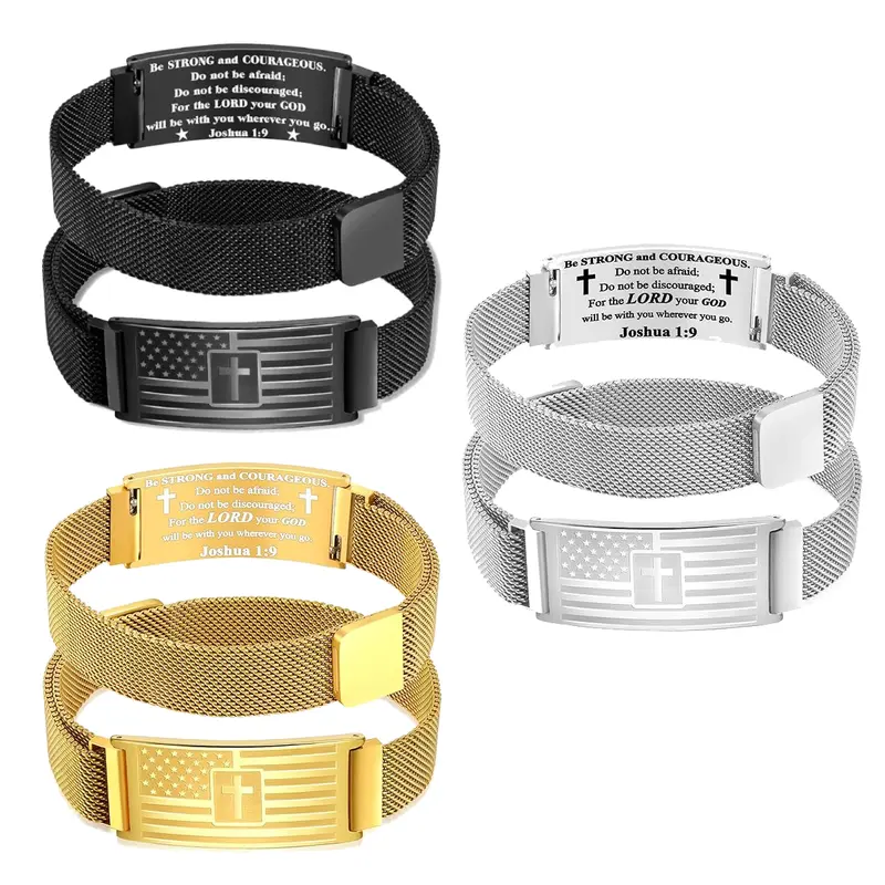 American Flag Cross Bracelet for Men, Bible Verse Stainless Steel Adjustable Bracelet Religious Christian Jewelry Gifts for Thanksgiving Christmas Stocking Stuffers Grandson Son Highquality Finish Charm Bracelet Gift bracelet  men