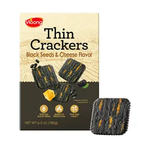 Vloong Thin Crackers - Black Seeds & Cheese Flavor 6.3 oz 180g Baked to Perfection Thin and Crispy Snack 8 Different Seeds