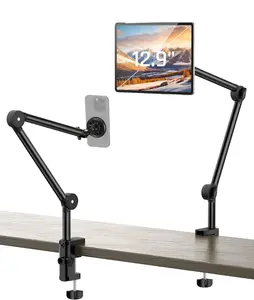 Magnetic Heavy Duty Metal Phone/Tablet Holder for Bed Adjustable Foldable Stand for Desk Aluminum Universal Lazy Bracket 360° Rotation Flexible Long Arm