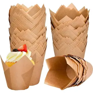 120 Counts Natural Tulip Cupcake Liners for Baking Cups, Food Grade Parchment Paper Muffin Liners Holders, Standard Tulip Cupcake Liners, Greaseproof Cup Cake Wrappers for Party, Christmas, Bakeware, Utensils