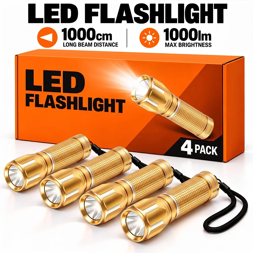 4pcs Mini Flashlight Super Bright Rechargeable Tactical Torch Small EDC Aluminum Alloy Flashlight Hunting Gear Portable Keychain LED Light Additions for Outdoor Camping, Hiking, Emergency, And Travel, Hiking Gear Robust Flashlight (With Box)